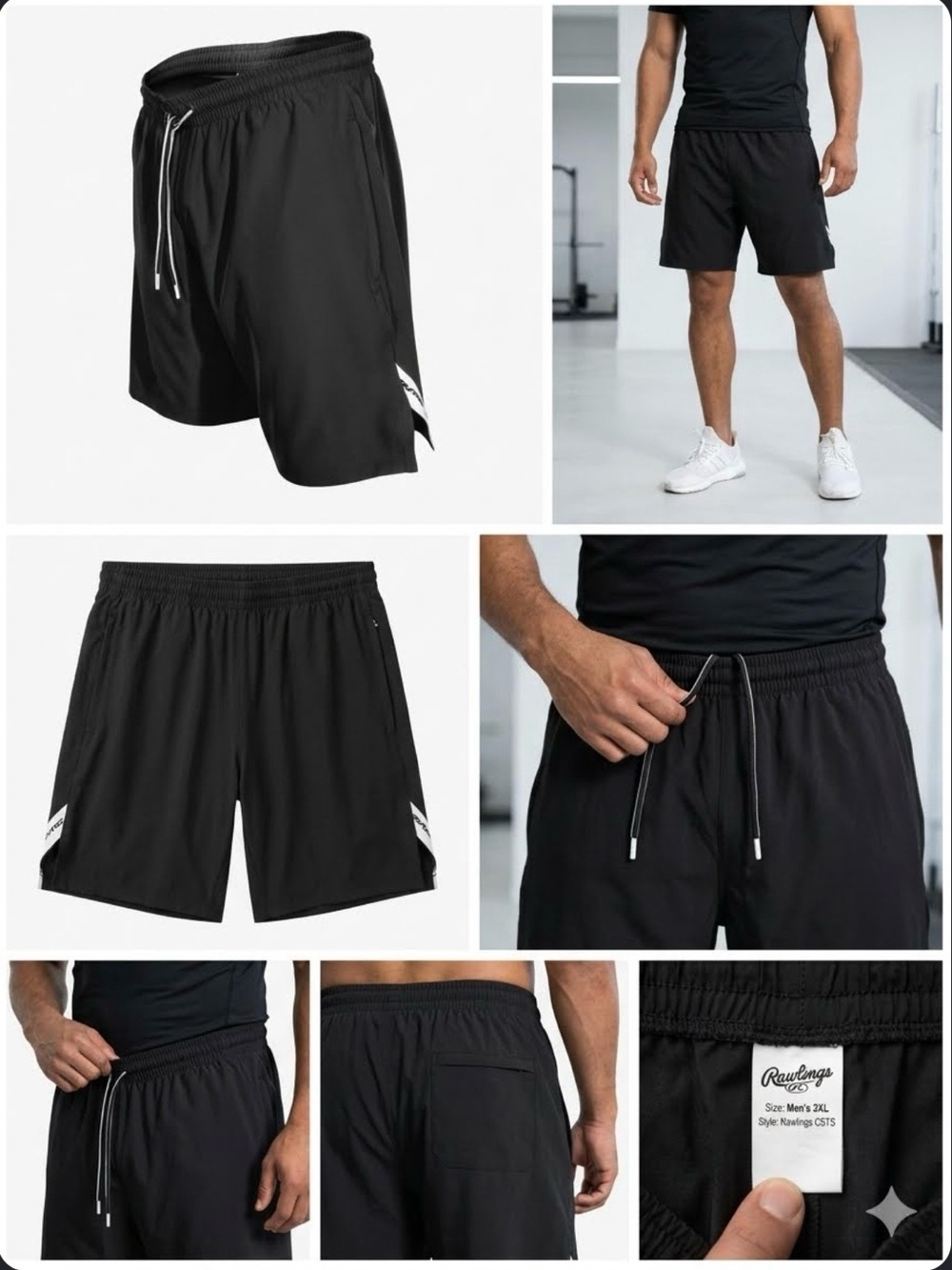Rawlings Black ColorSync Athletic Training Shorts Men’s 3XL Gym Running Workout